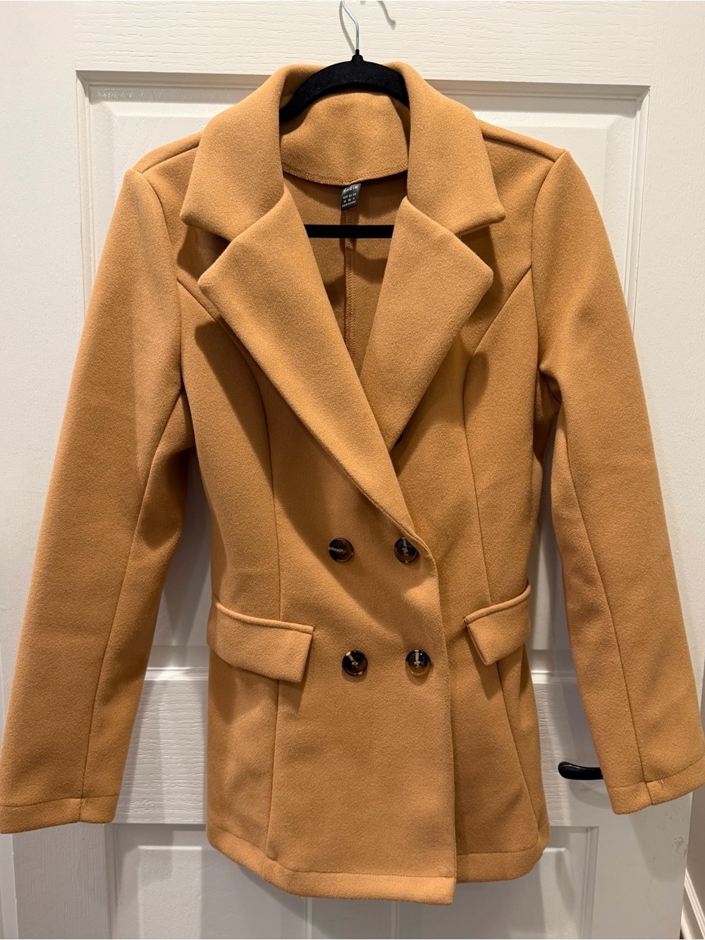SHEIN Dress Coat with Buttons - Double-Breasted Pea Coat in Camel